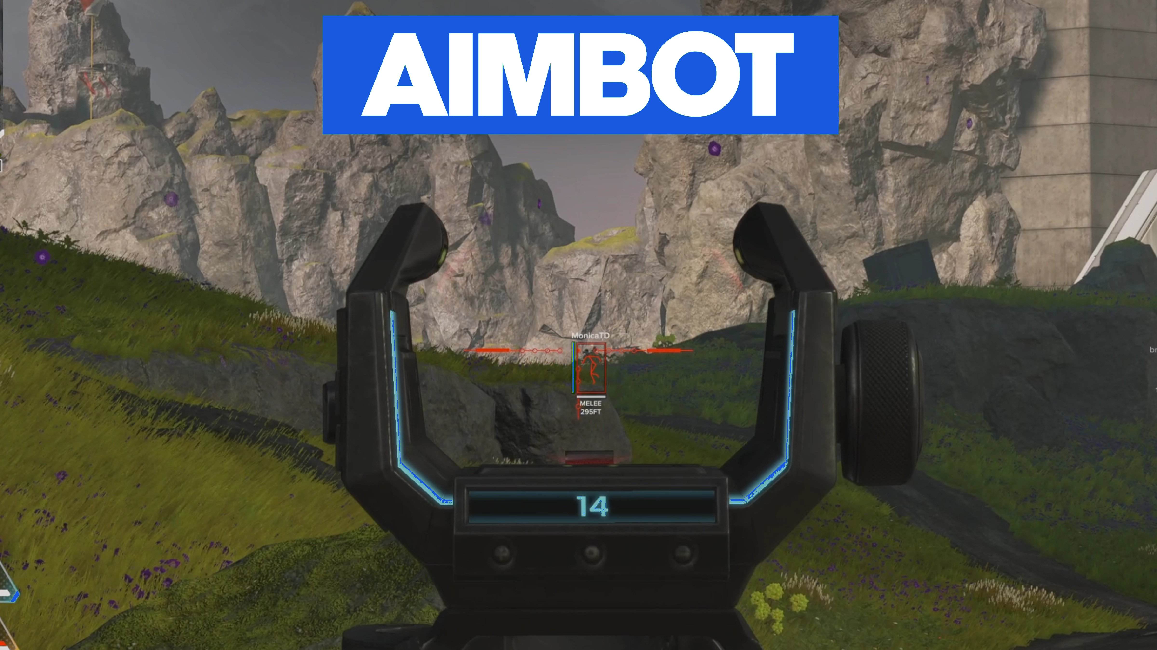 Apex Legends aimbot - enemy locked on scope with ESP overlay